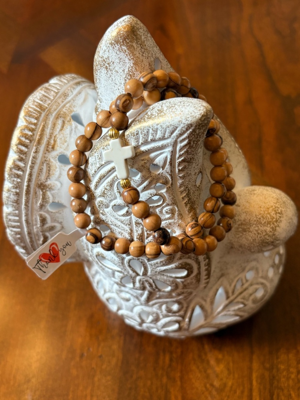 Bethlehem Olive Wood & Jade Cross Bracelet